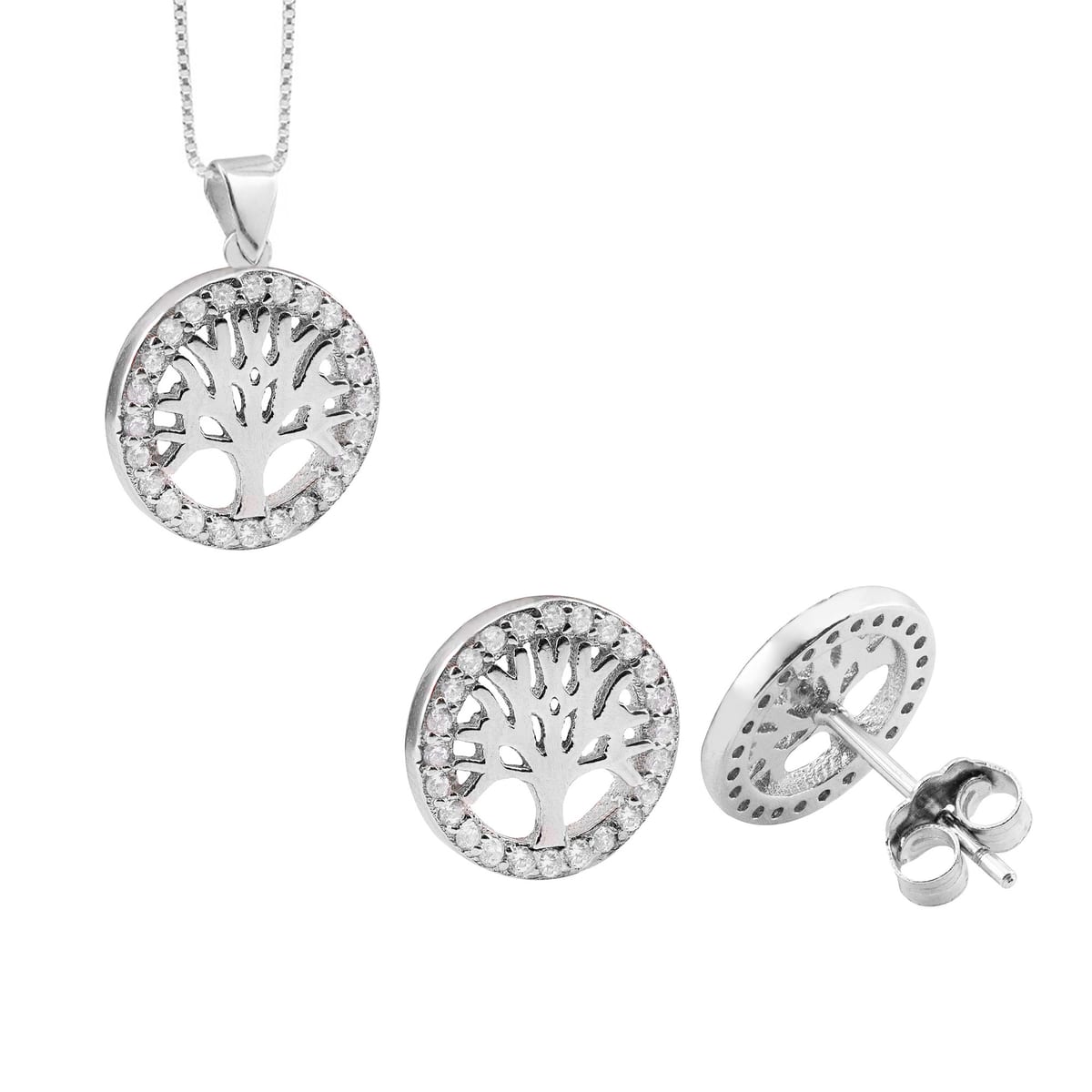 Conjunto Prata Árvore da Vida Zircônia