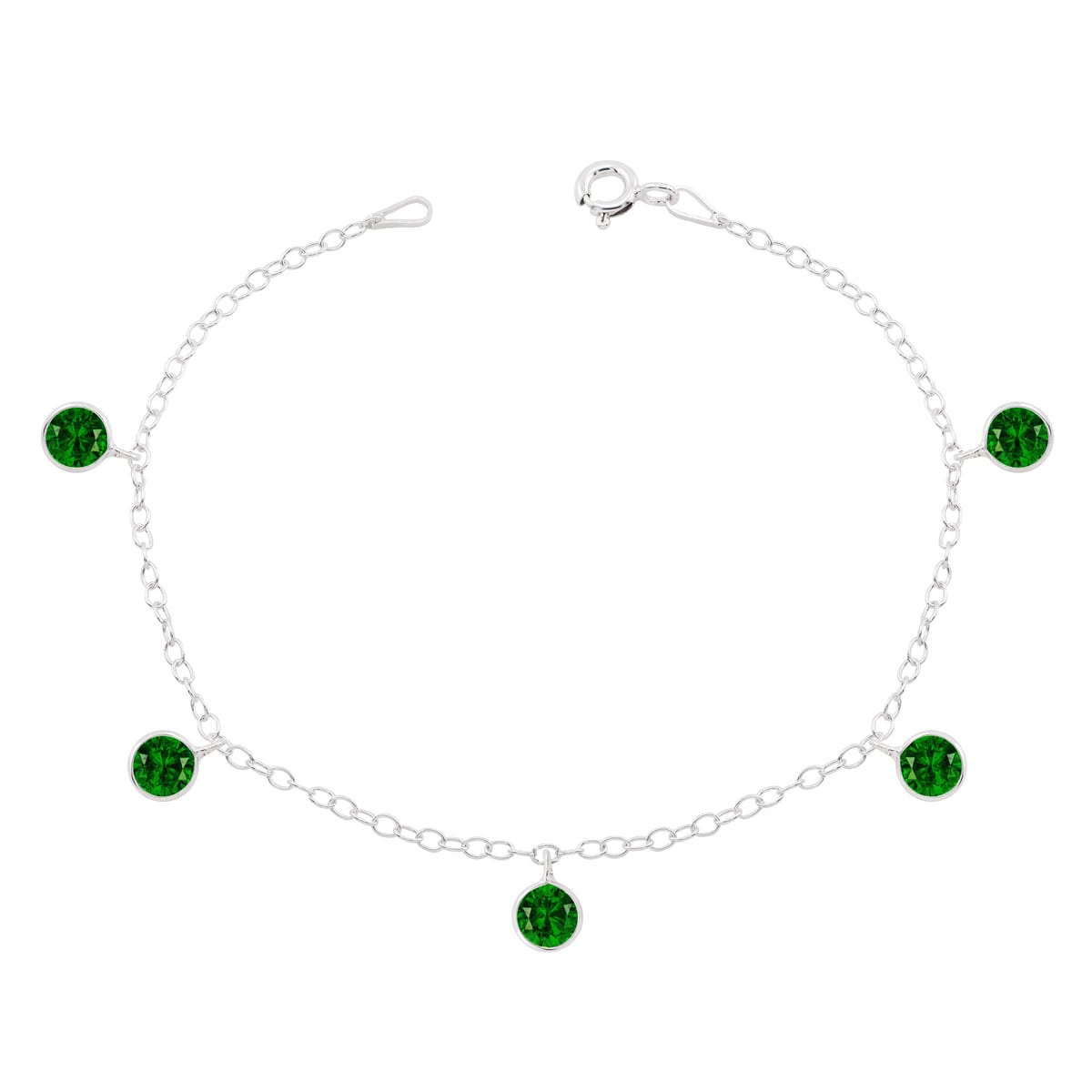 Pulseira Prat 5 Zircônias Redondas Esmeralda 5mm