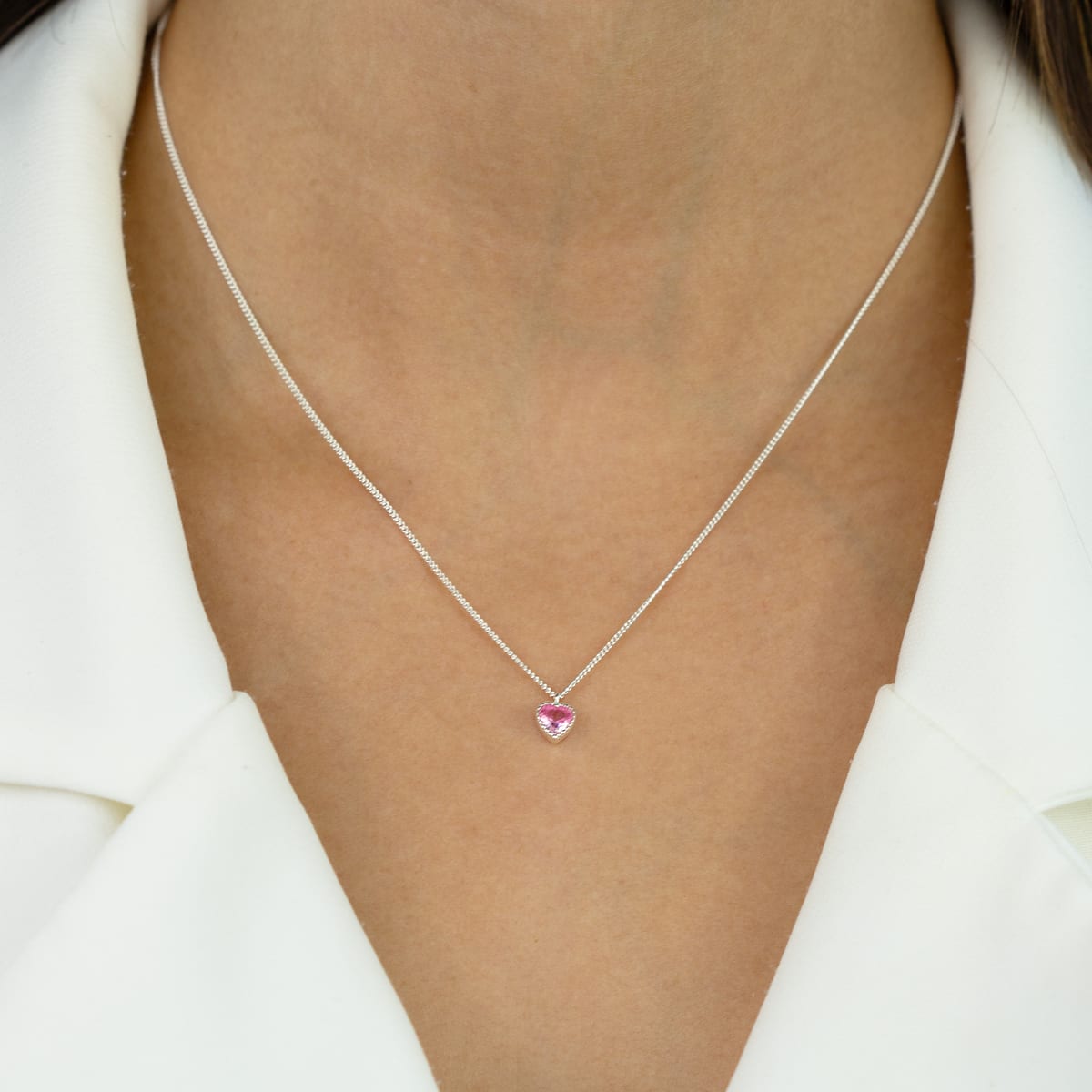Colar Prat Coração 6mm Corrente Diamantada 40cm + 3cm Extensor Rosa
