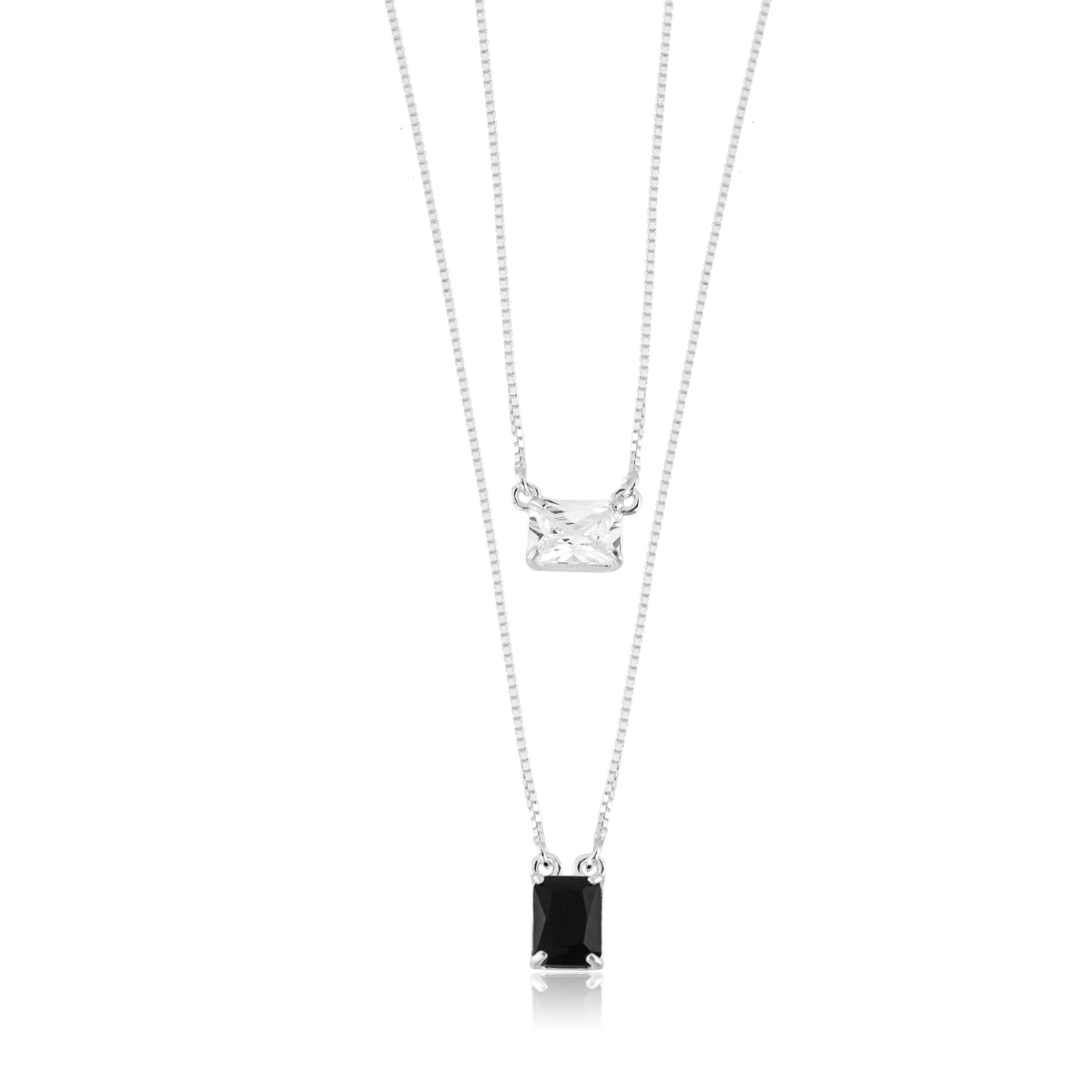 Escapulário Prata 925 Zircônia Cristal & Glass Onix