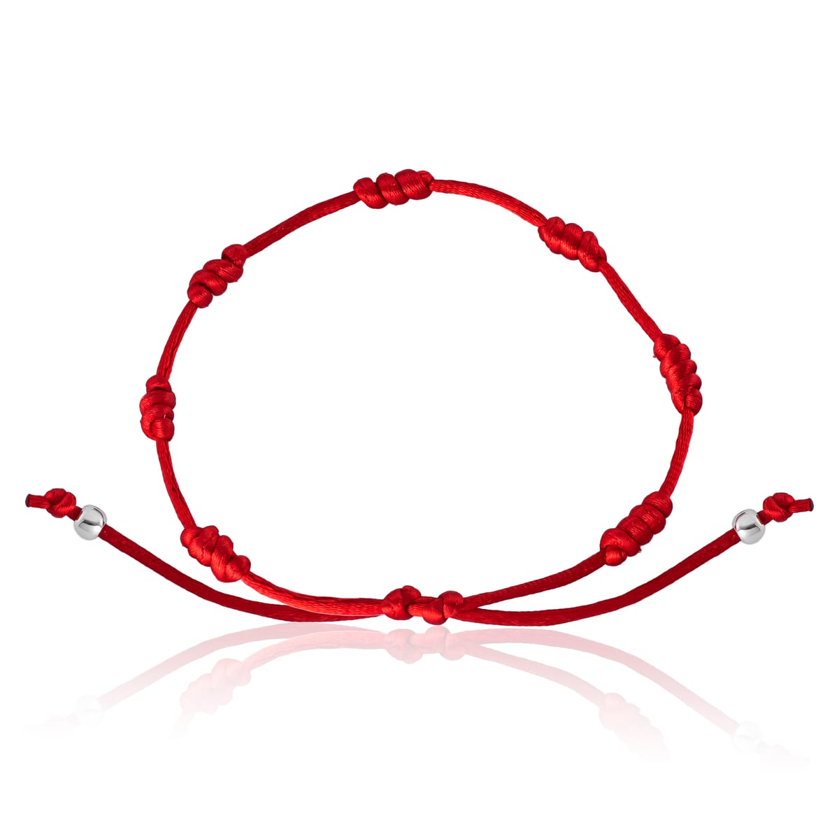 Pulseira Prata Fio de Seda com Bolinha em Prata 925 (Vermelha)