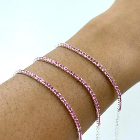 Pulseira Riviera Zircônia Rosa